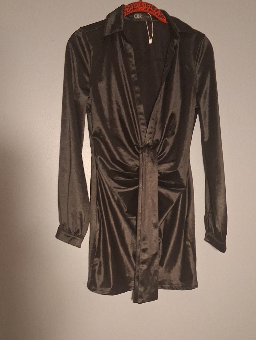 CBR Black Satin Twist-Front / Tie Tunic
